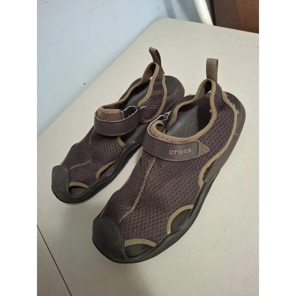 Crocs Men's Swiftwater Mesh Deck Water‎ Sandals Brown Size 13